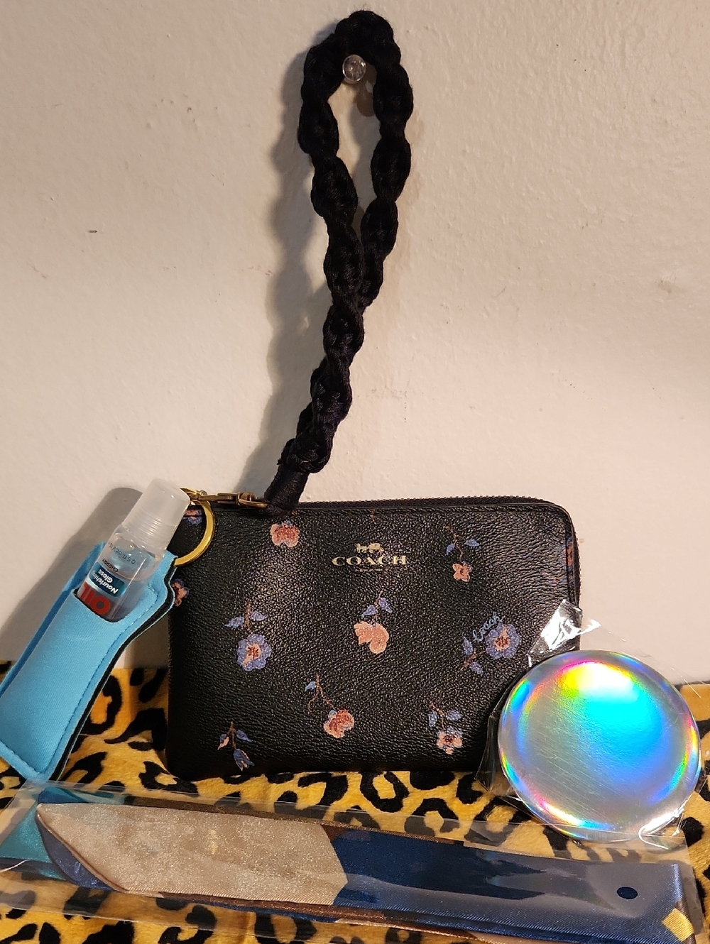 Coach Black Floral Wristlet with Goodies
